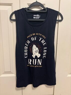 Navy Graphic Tank Top - 'Church of the Long Run'